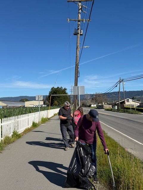 Volunteers are cleaning the road