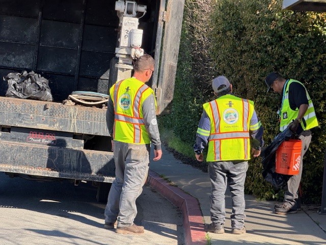 Volunteers are gathering garbage